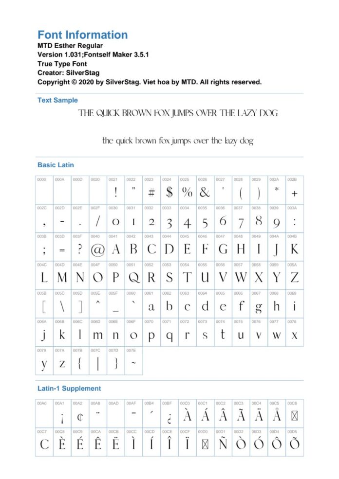 Font MTD Esther đẹp