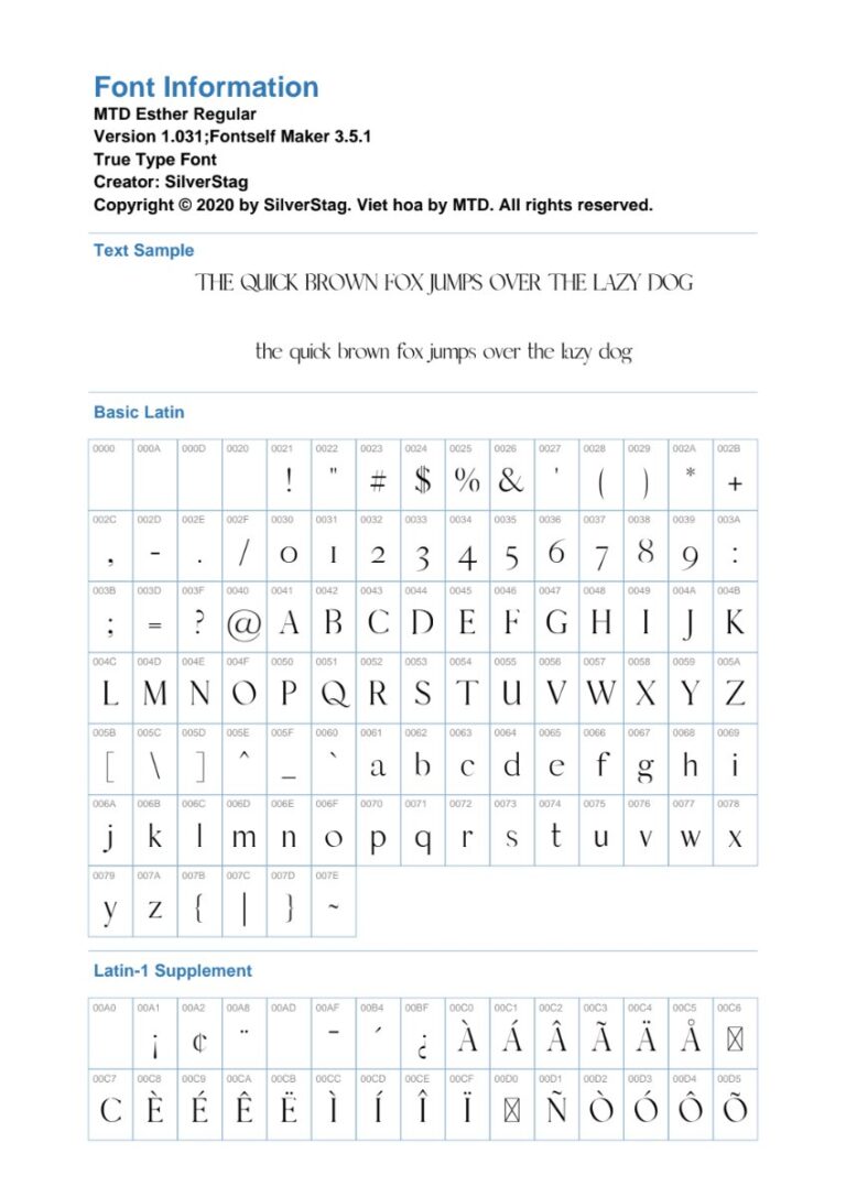 Font MTD Esther đẹp