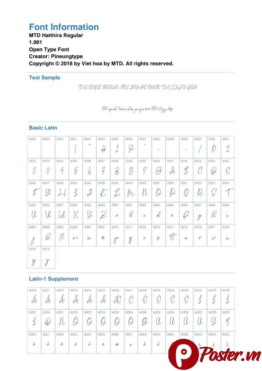 Font MTD Hatthira viết tay