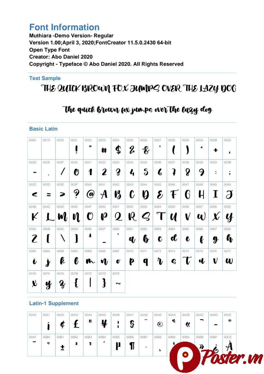 Font chữ Muthiara Demo