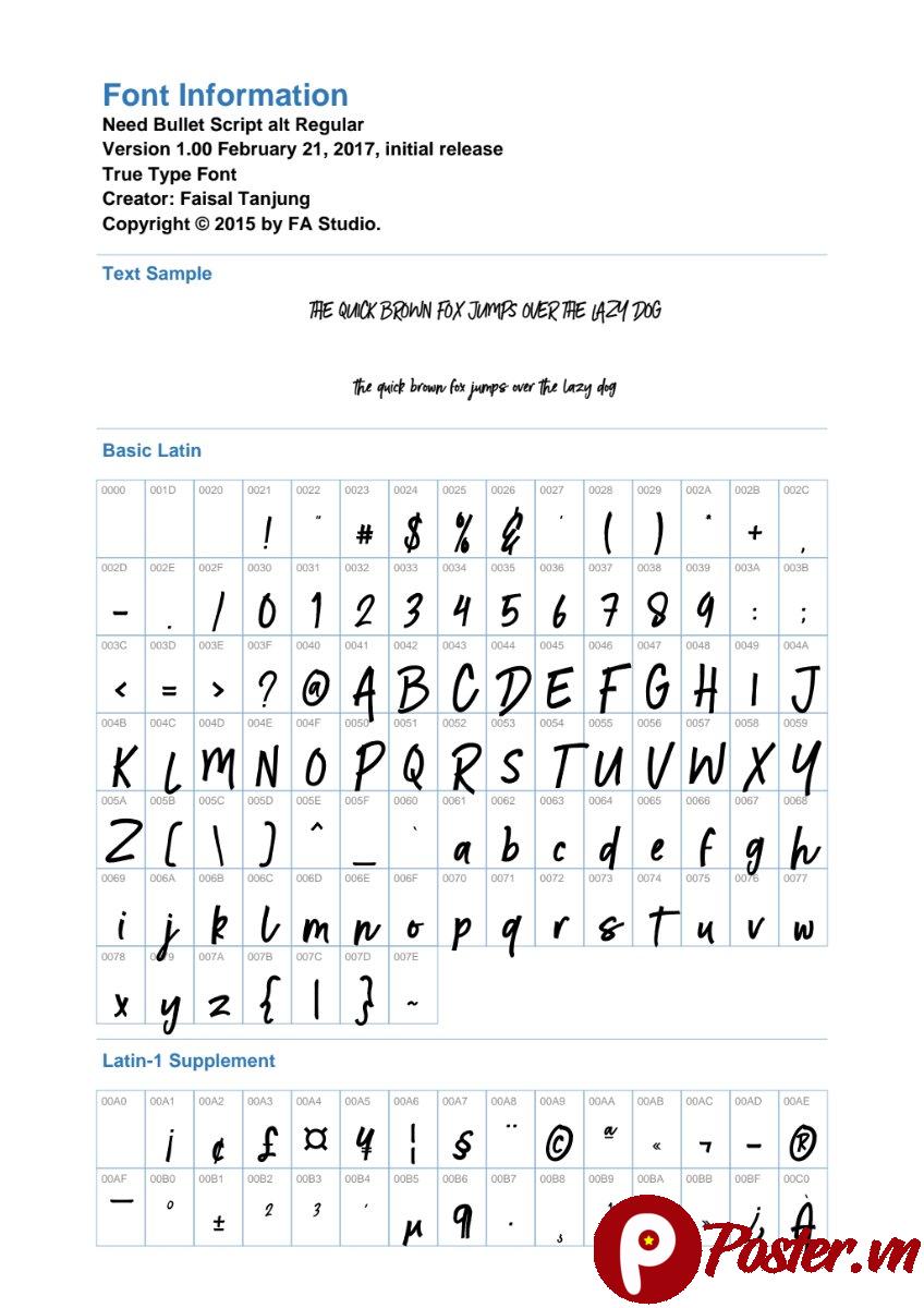 Font chữ Need Bullet Script alt