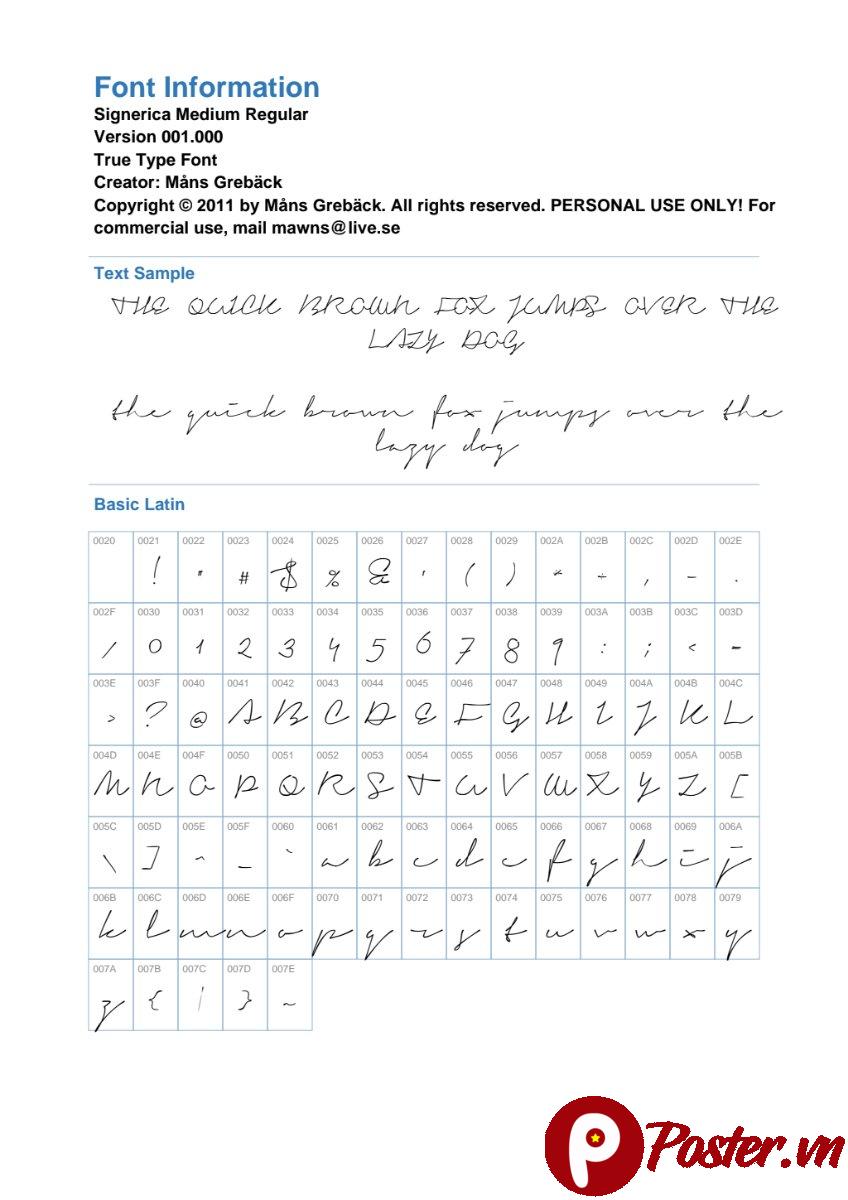 Font chữ viết tay Signerica Medium