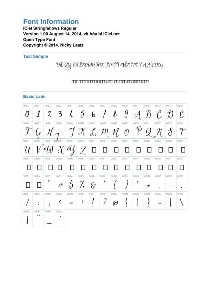 Font chữ Stringfellows viết tay