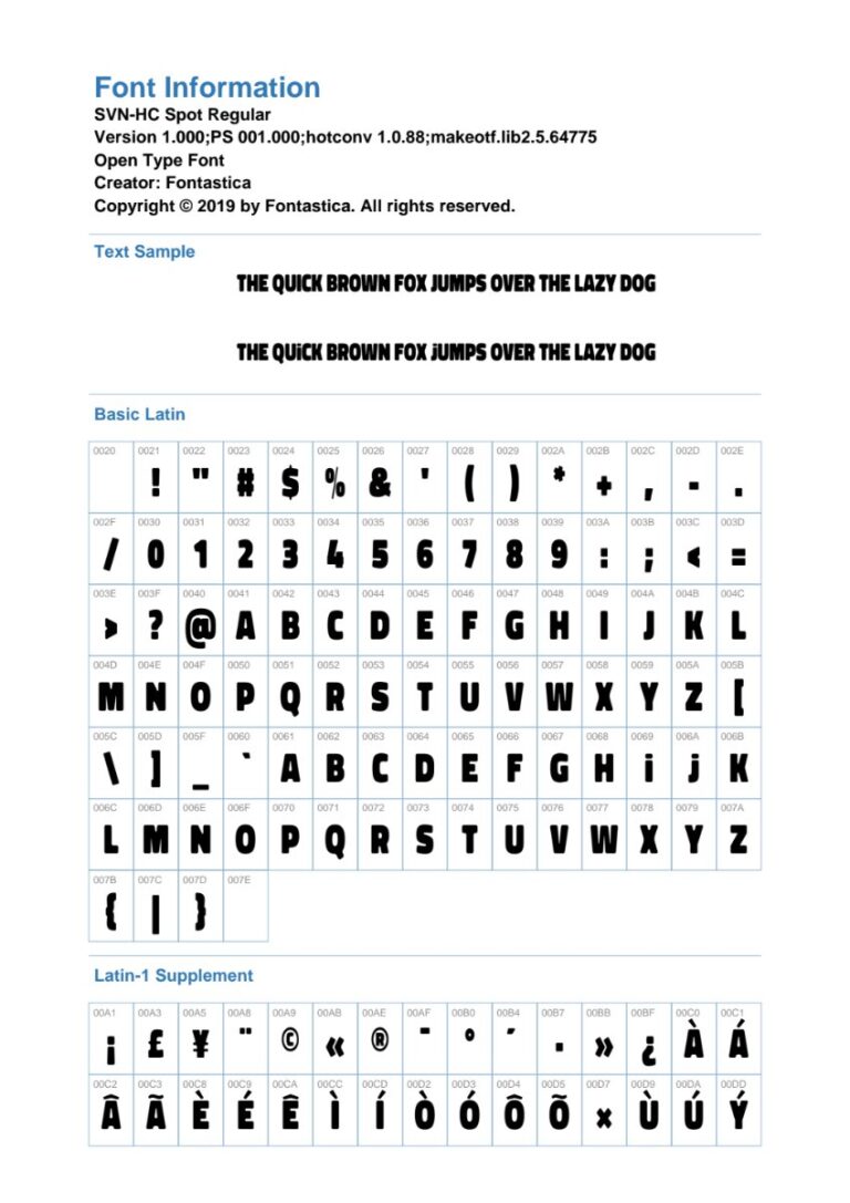 Thông tin font chữ SVN-HC Spot