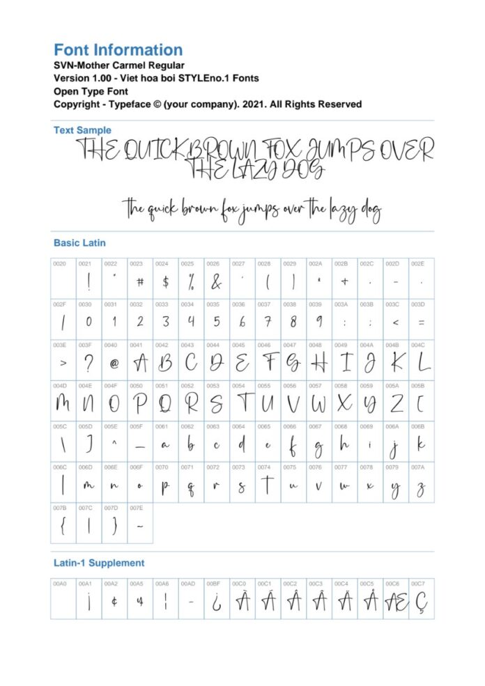 Font chữ SVN-Mother Carmel