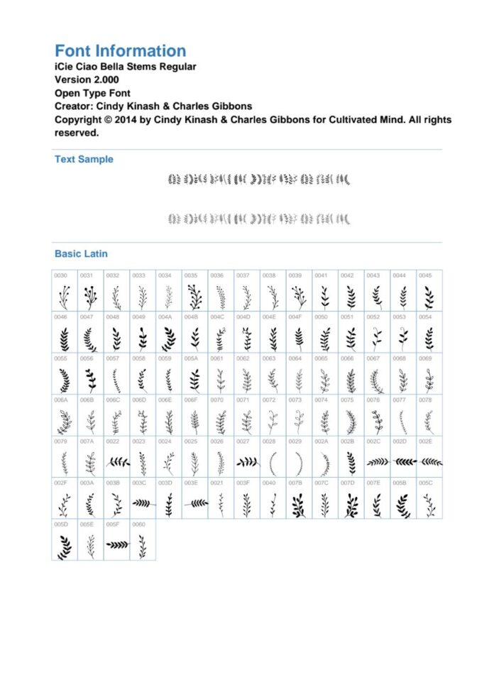 Font Ciao Bella Stems đồ họa