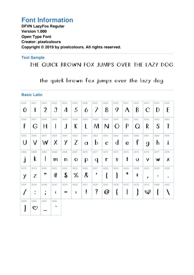 Font chữ DFVN LazyFox