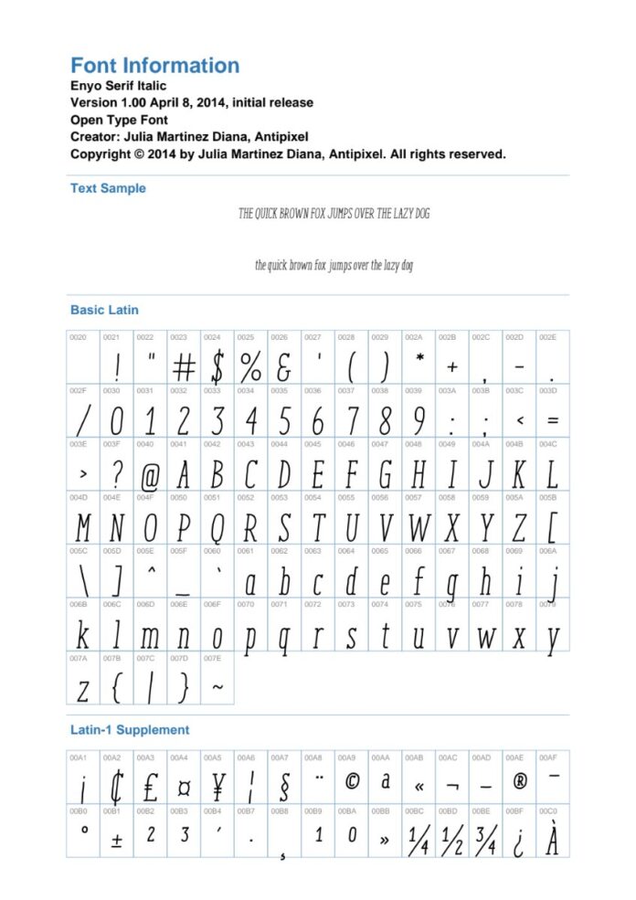 Font Enyo Serif Italic