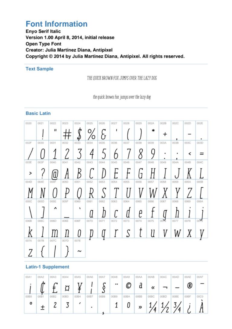 Font Enyo Serif Italic