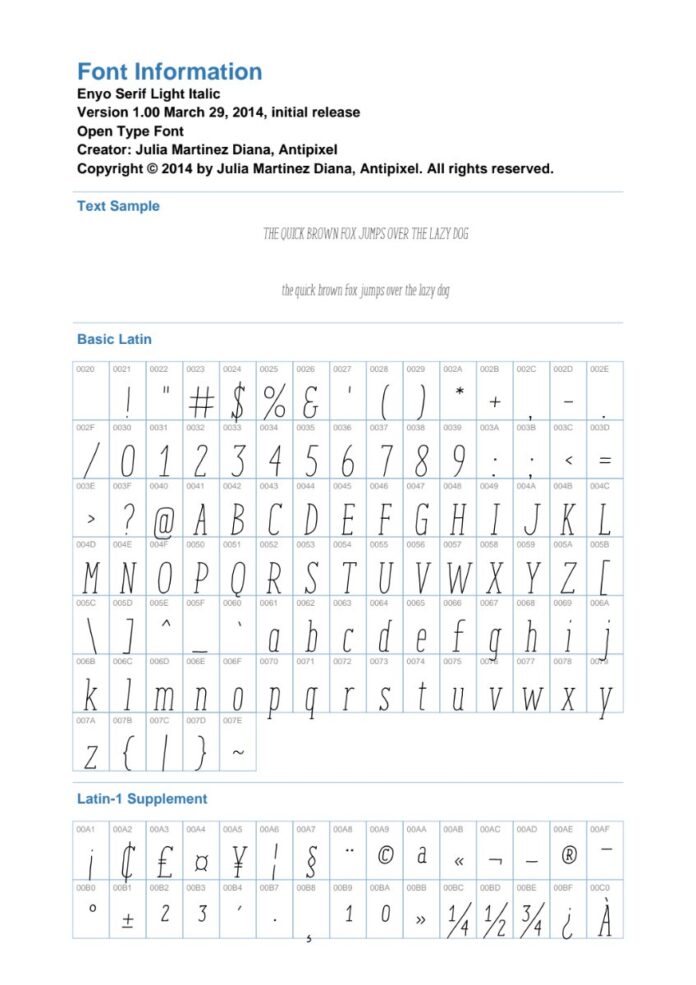 Font Enyo Serif Light Italic