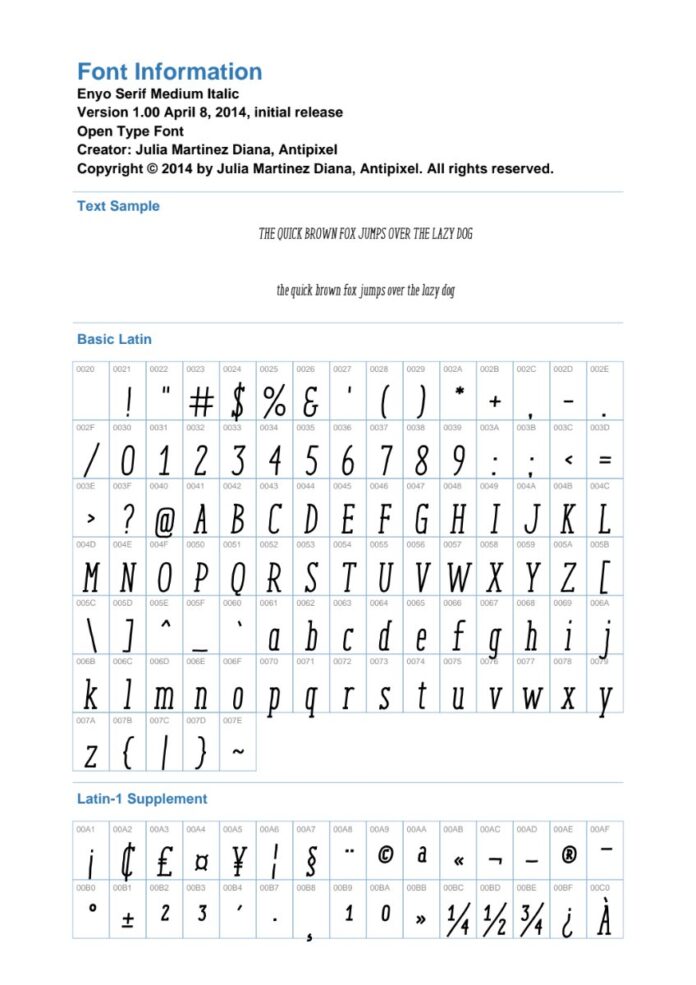 Font Enyo Serif Medium Italic