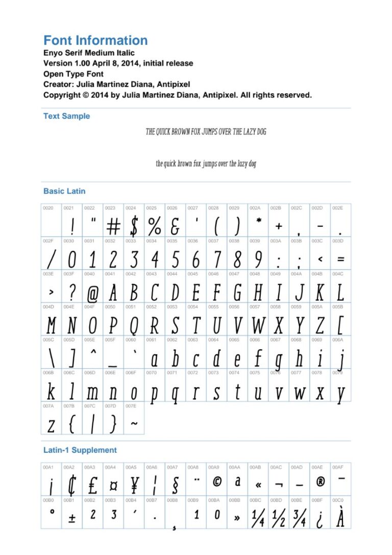 Font Enyo Serif Medium Italic