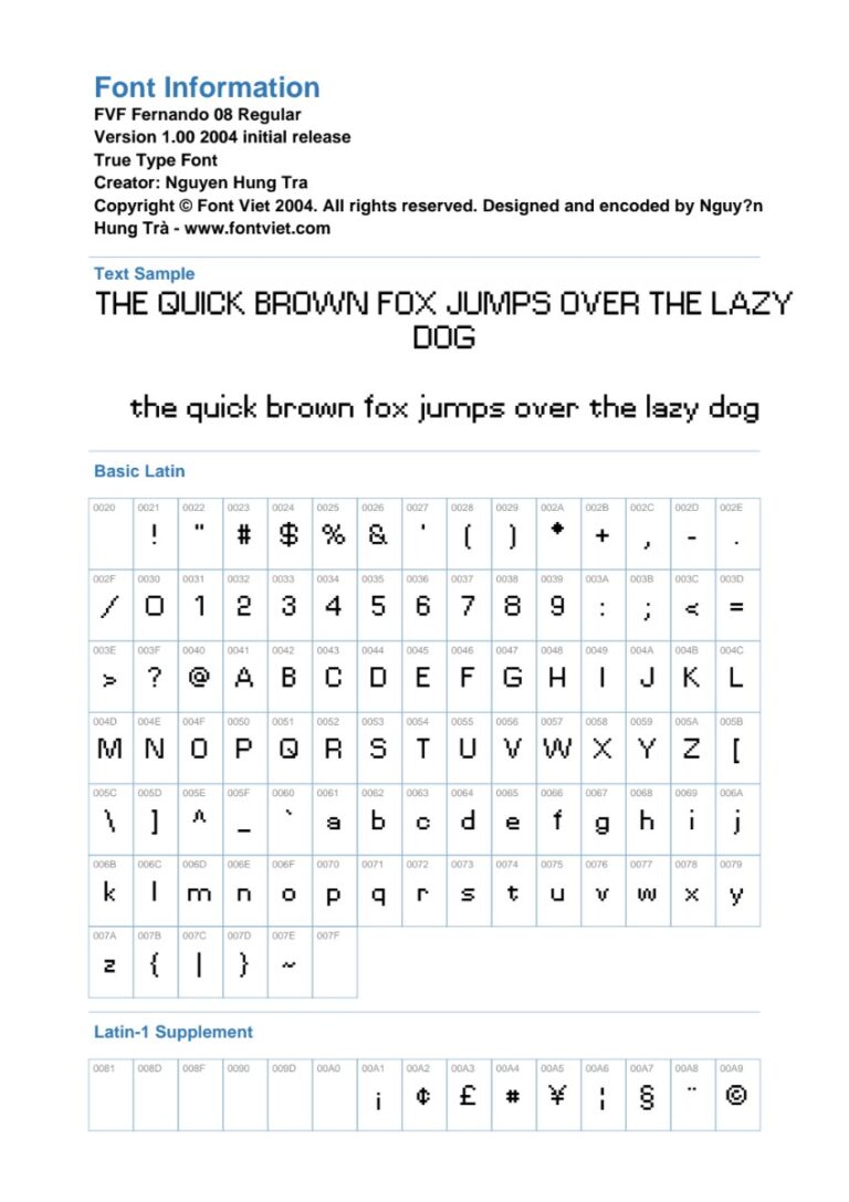 Thông tin Font FVF Fernando 08