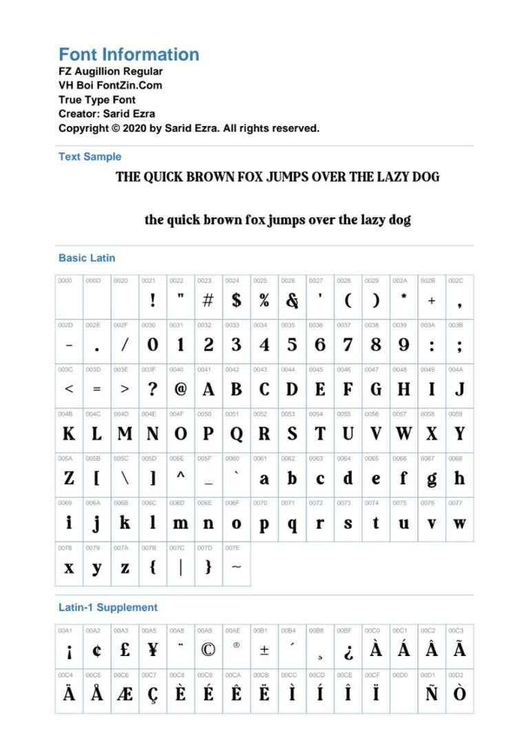 Thông tin Font Fz Augillion