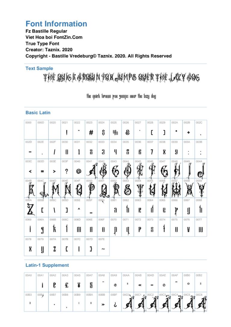 Font Fz Bastille phong cách Gothic