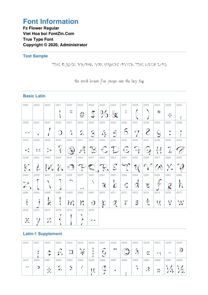 Font Fz Flower nét chữ hoa