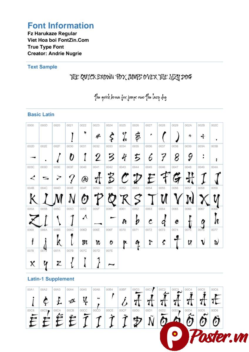 Font Fz Harukaze thư pháp