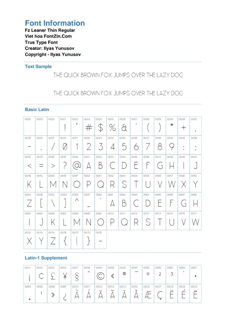 Font Fz Leaner-Thin đẹp, hiện đại