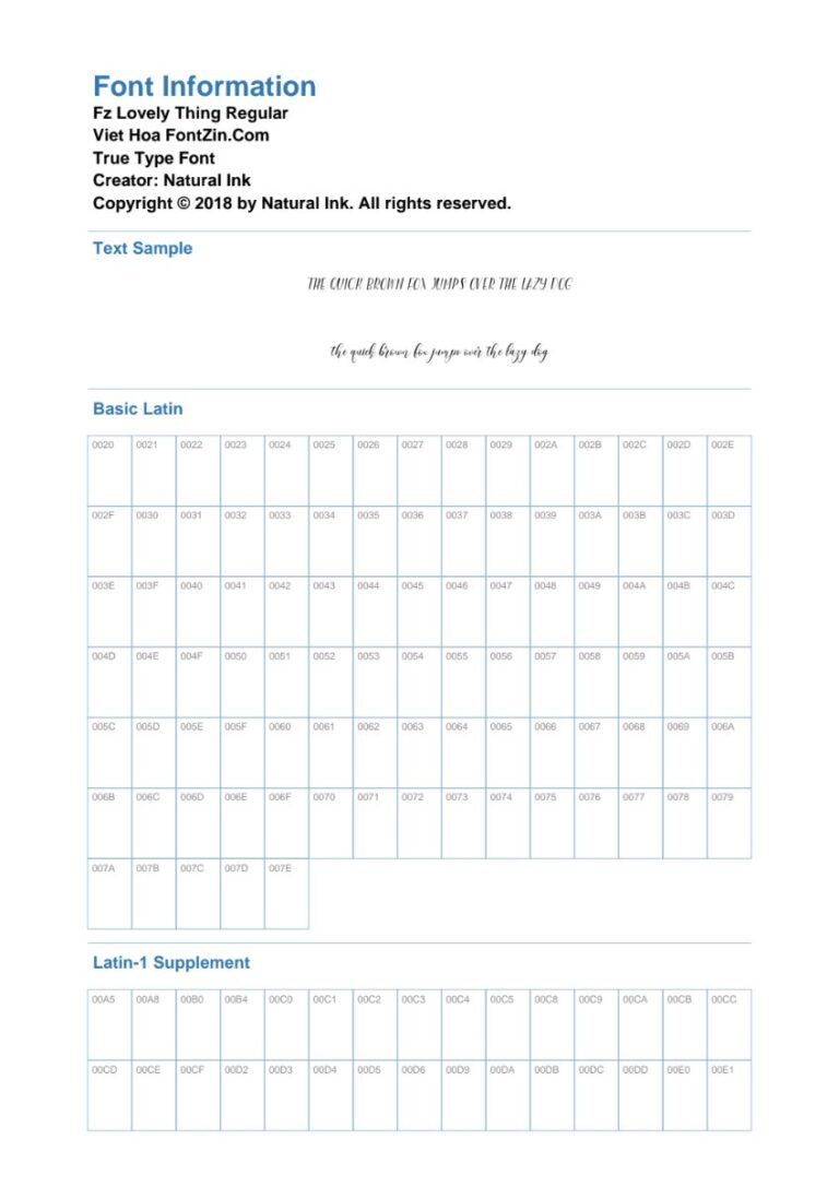 Thông tin Font Fz Love Thing