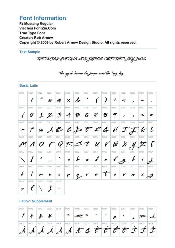 Font Fz Mustang viết tay