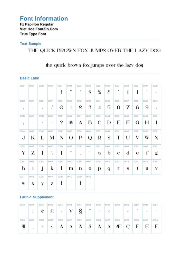 Thông tin Font Fz Papillon