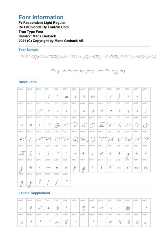 Thông tin Font Fz Respondent Light