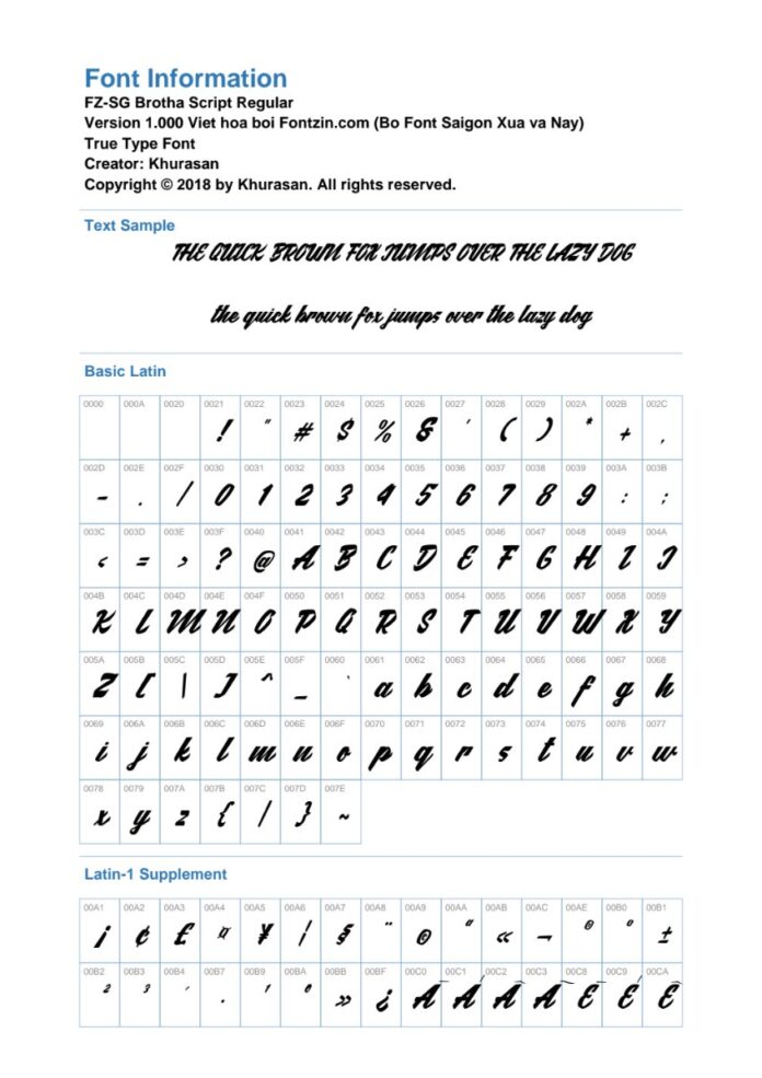 Thông tin font FZ-SG Brotha Script