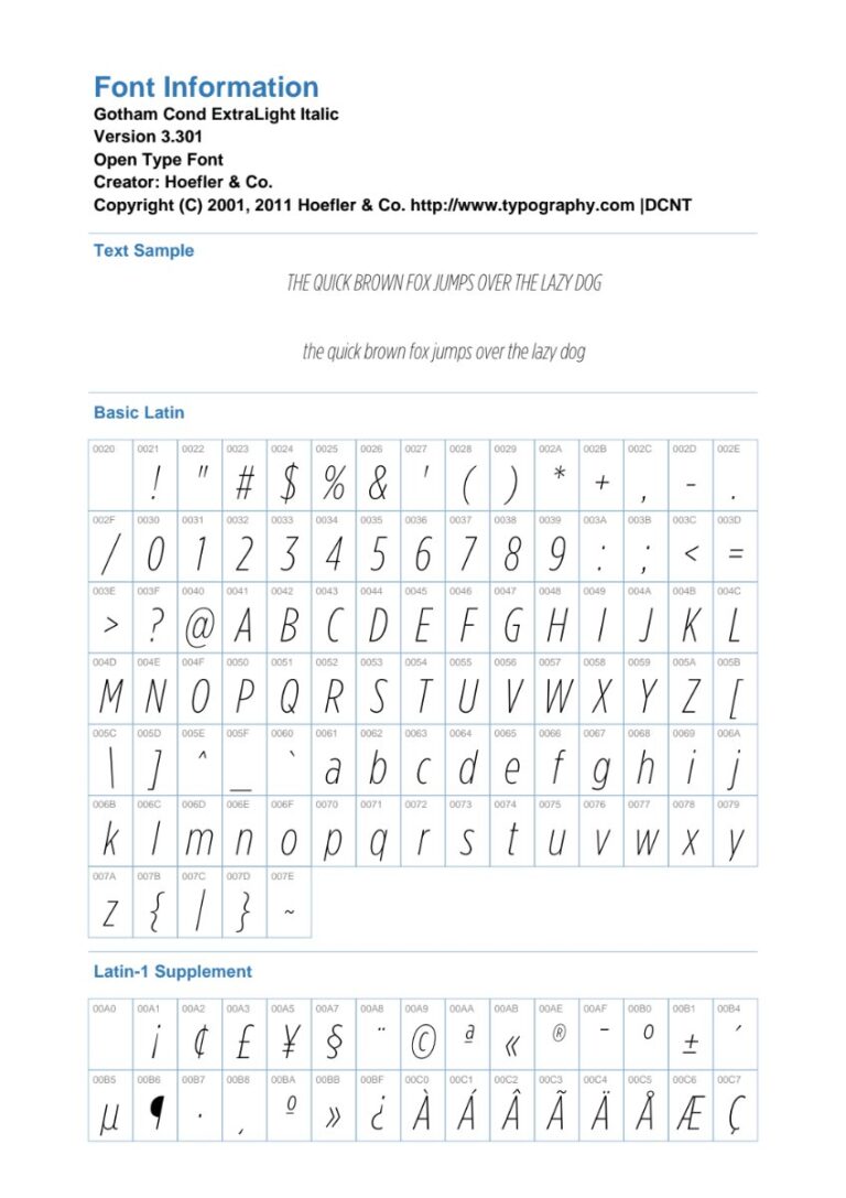 Font Gotham Cond ExtraLight Italic