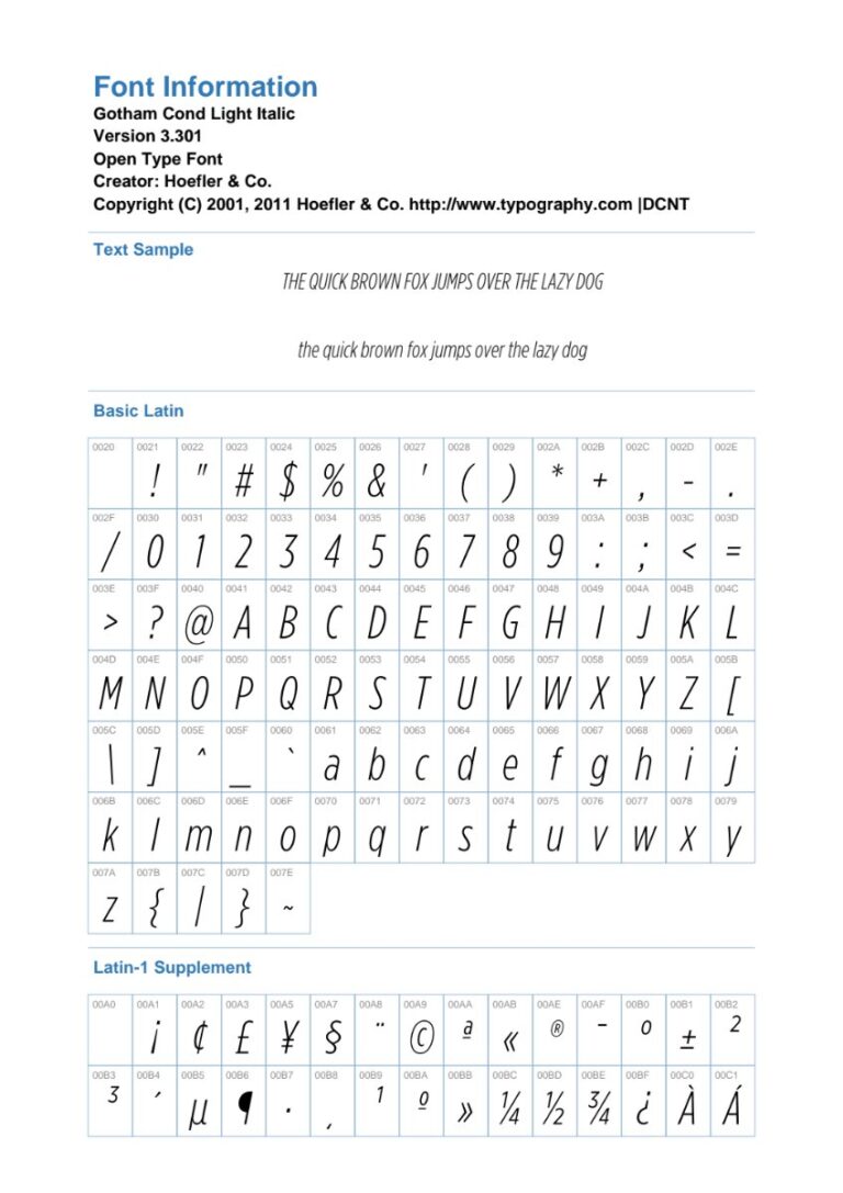 Font Gotham Cond Light Italic