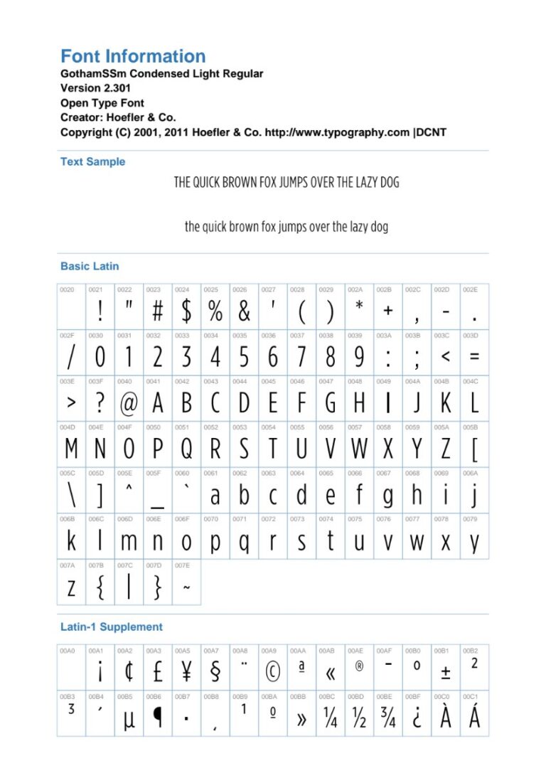 Font Gotham Condensed Light Regular