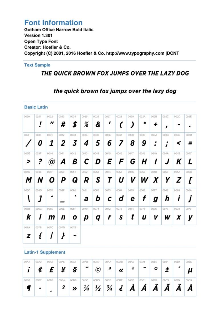 Font Gotham Narrow Office Bold Italic