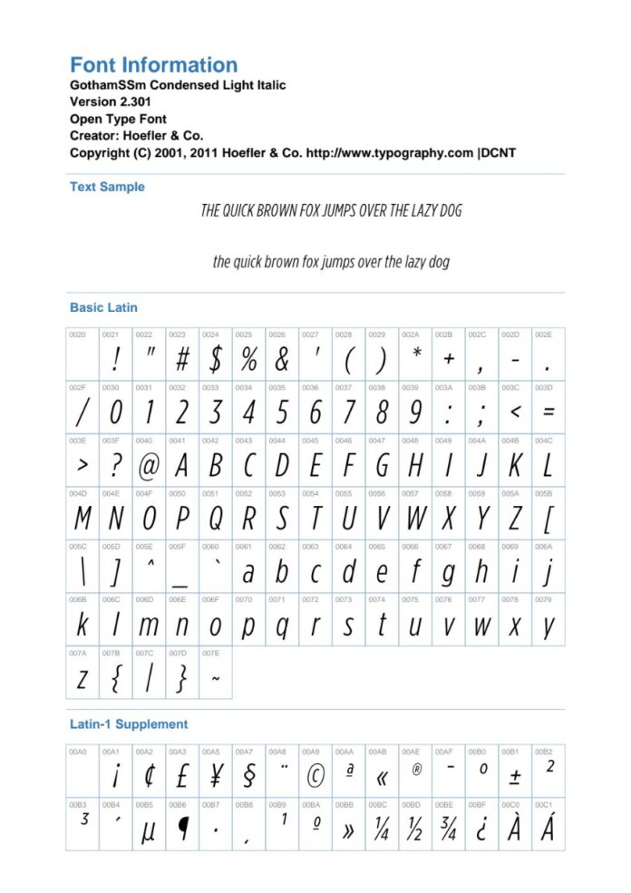 Font GothamCondSSm LightItalic