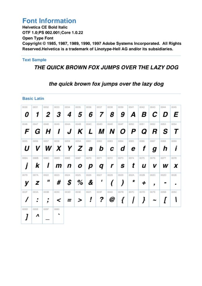 Font Helvetica CE Bold Oblique