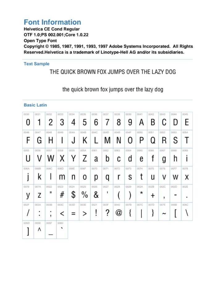 Font Helvetica CE Medium Condensed