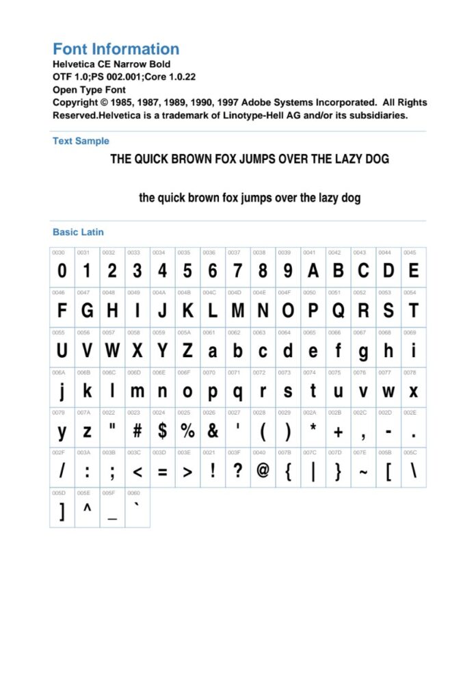 Font Helvetica CE Narrow Bold