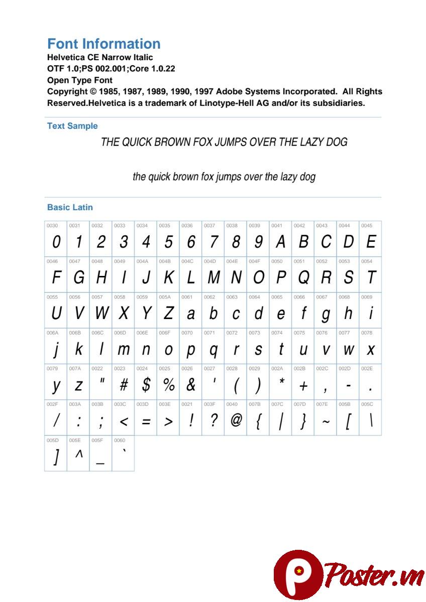 Font Helvetica CE Narrow Oblique