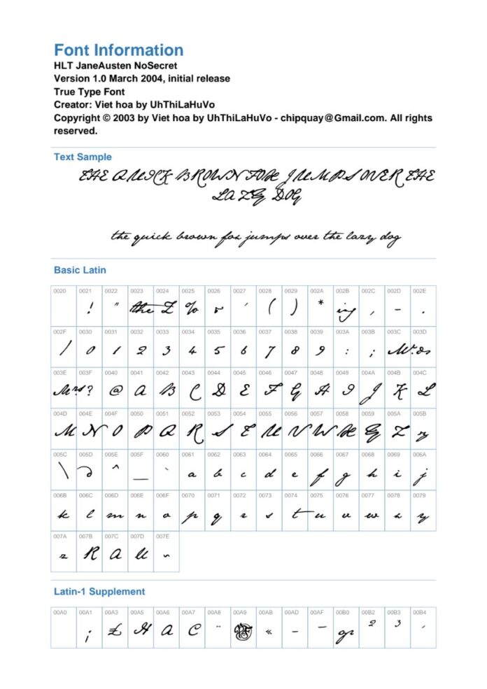 Font chữ HLT JaneAusten NoSecret