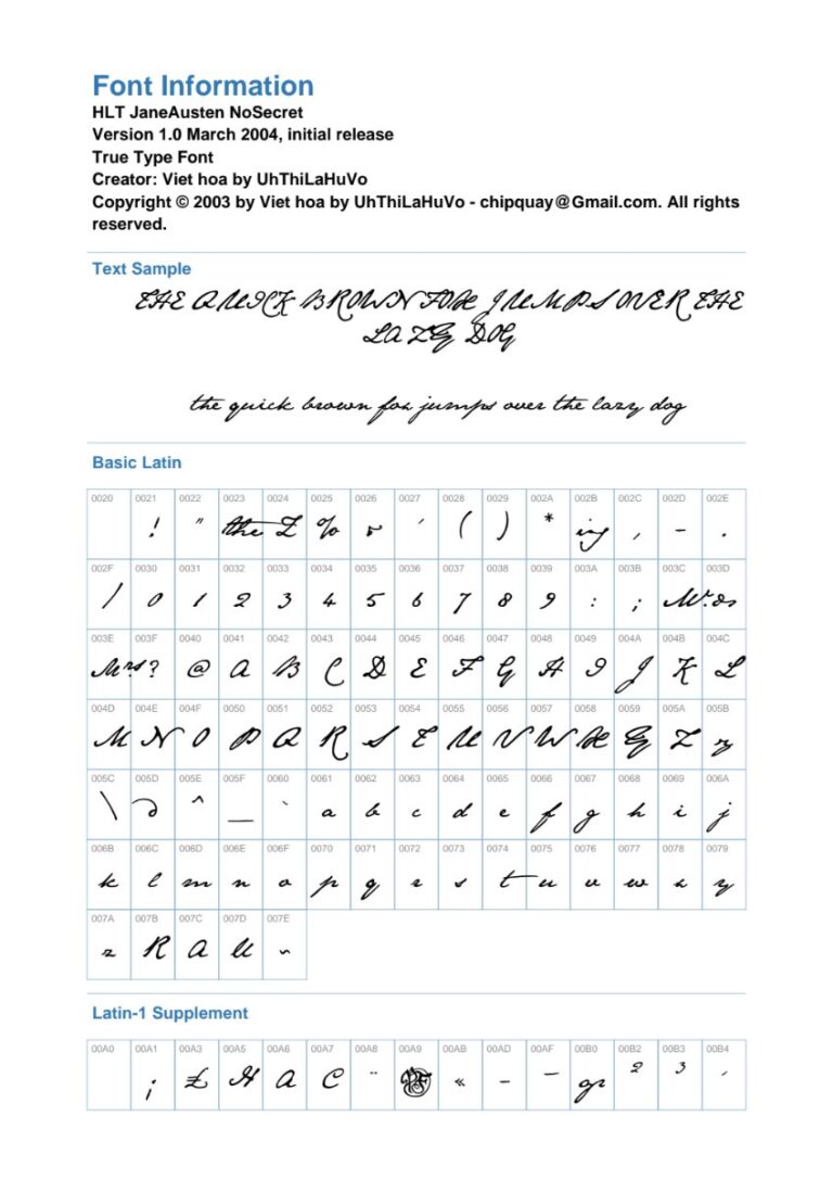 Font chữ HLT JaneAusten NoSecret