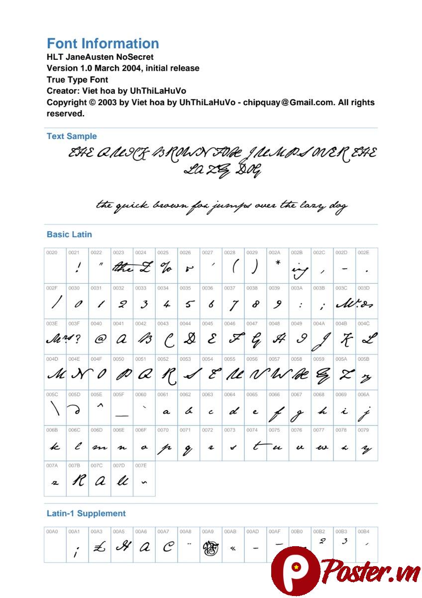 Font chữ HLT JaneAusten NoSecret