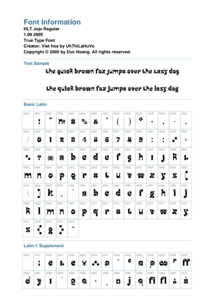 Font HLT Jojo độc đáo