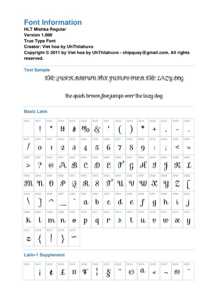 Thông tin Font HLT Mishka Regular