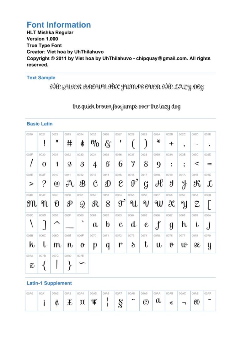 Thông tin Font HLT Mishka Regular