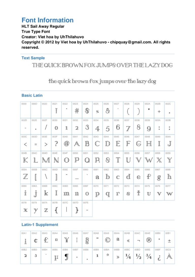 Thông tin Font HLT Sail Away