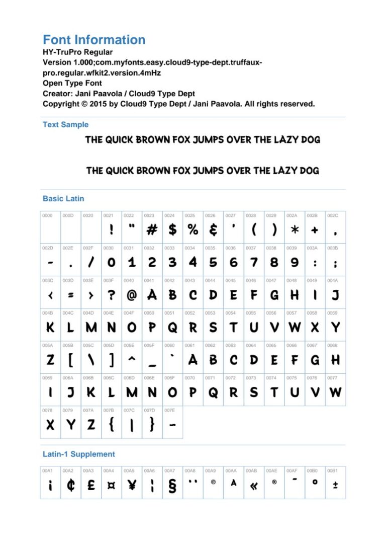 Thông tin Font HY-TruPro