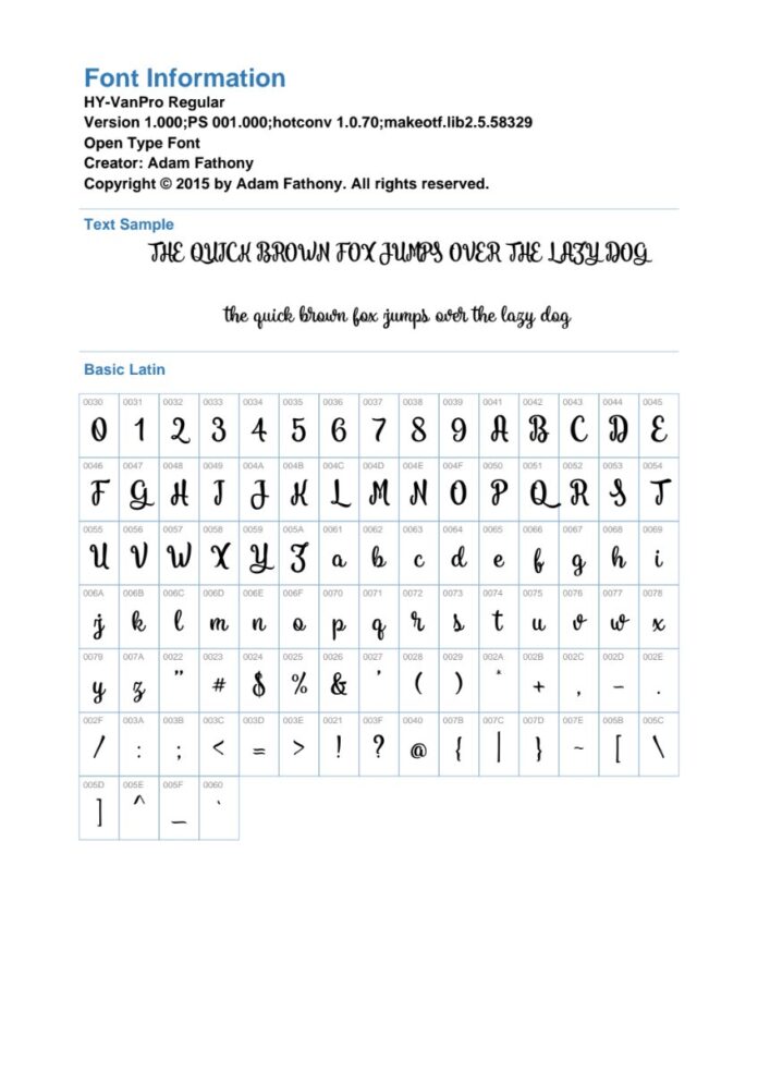 Font chữ viết tay HY-VanPro