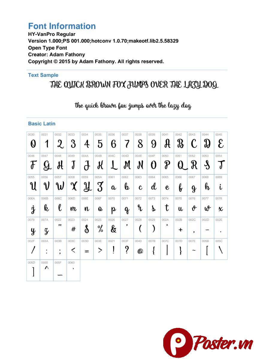 Font chữ viết tay HY-VanPro