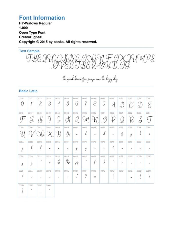 Font chữ viết tay HY-Walows