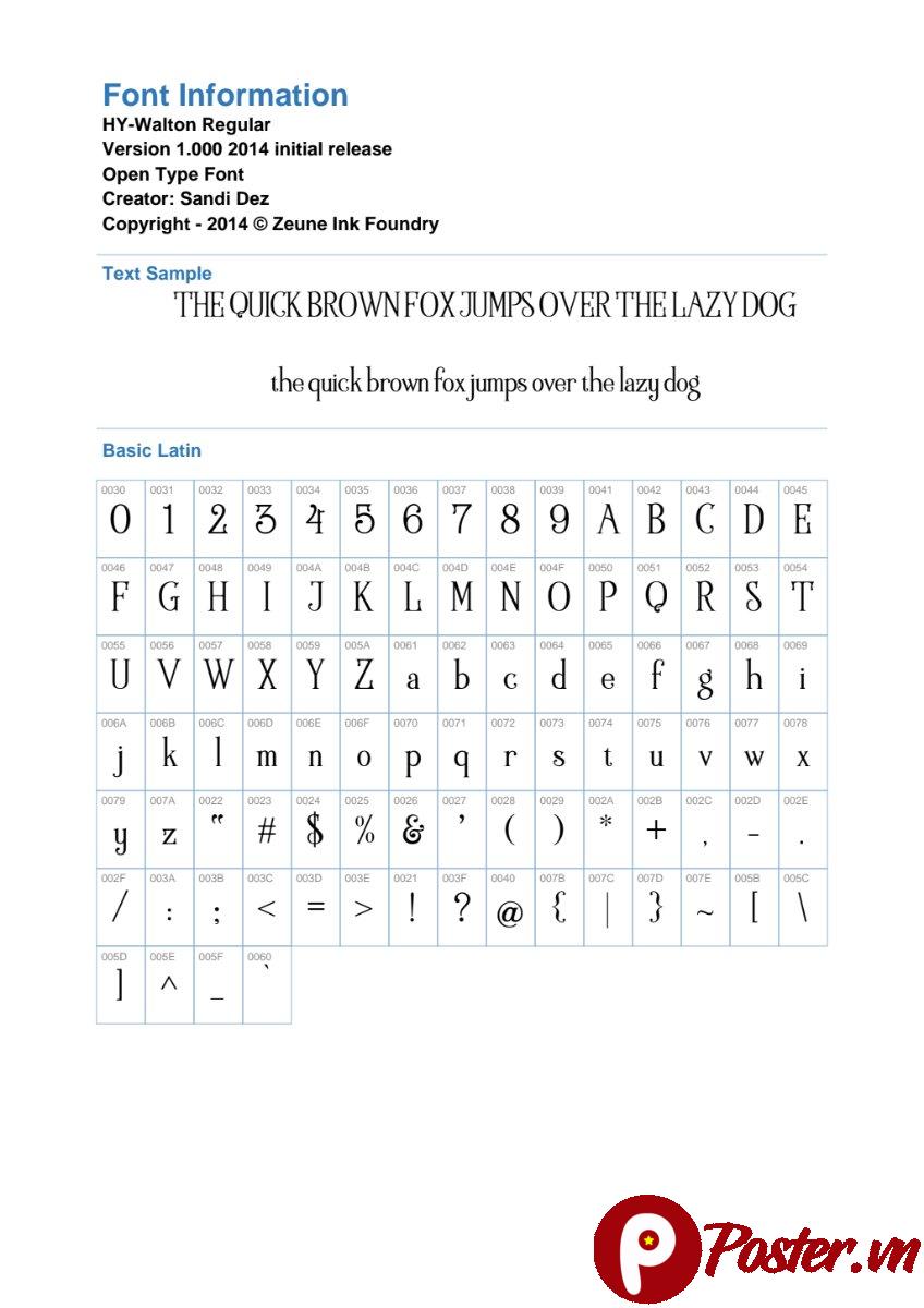 Font HY-Walton cổ điển hiện đại