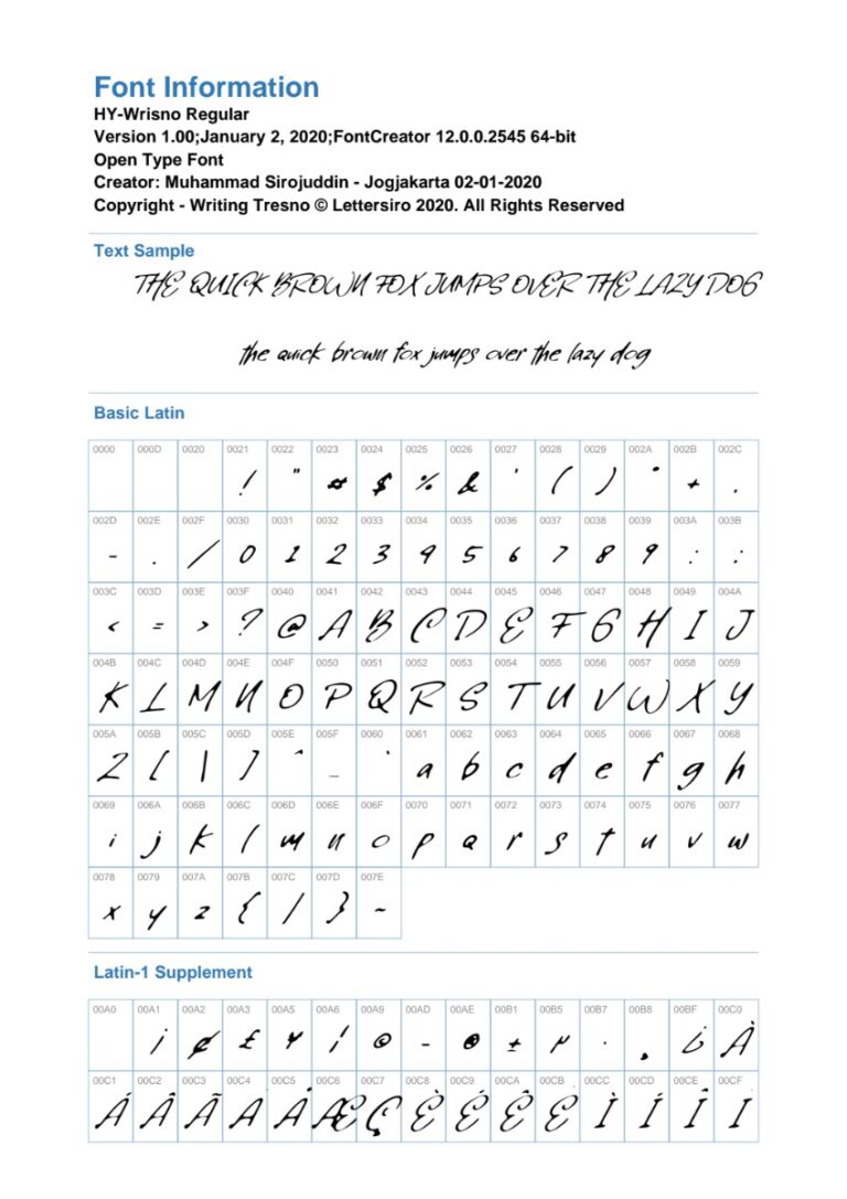 Font HY-Wrisno chữ viết tay