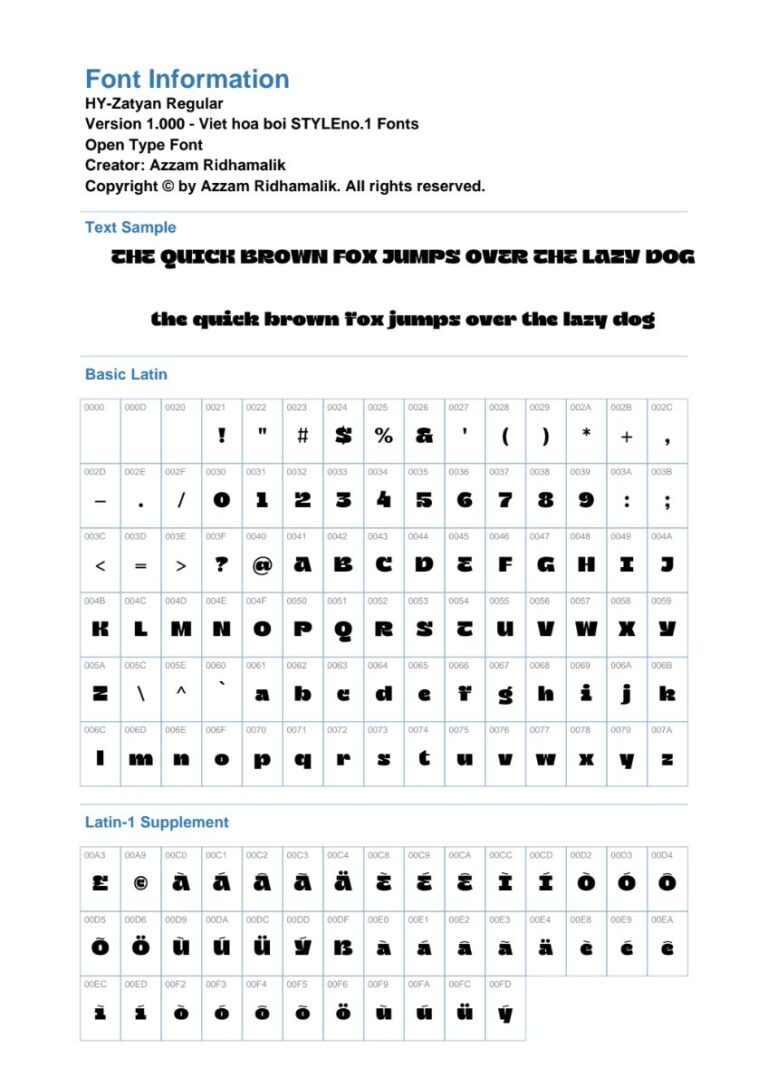 Font HY-Zatyan độc đáo